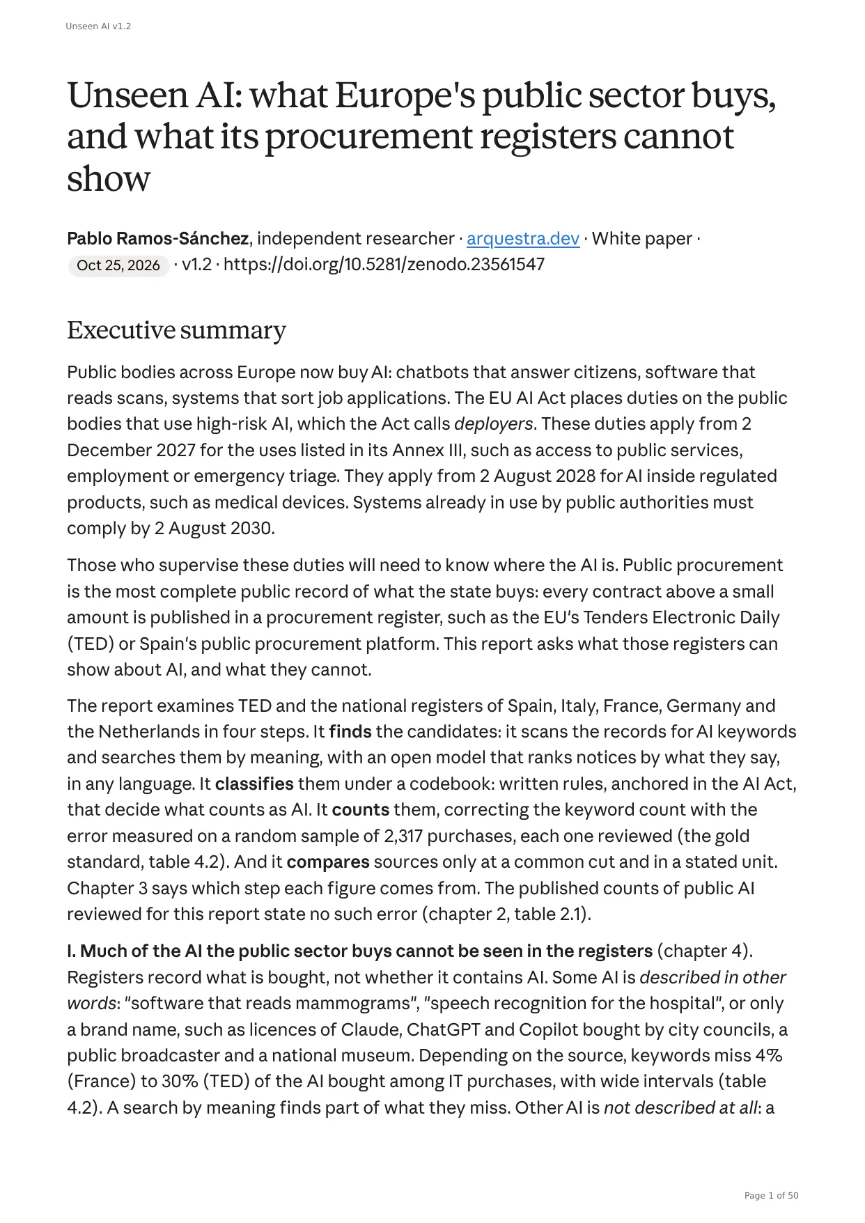 First page of the white paper Unseen AI